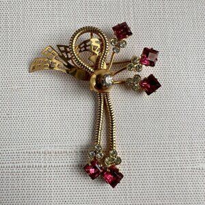 Vintage Rhinestone Bow Brooch